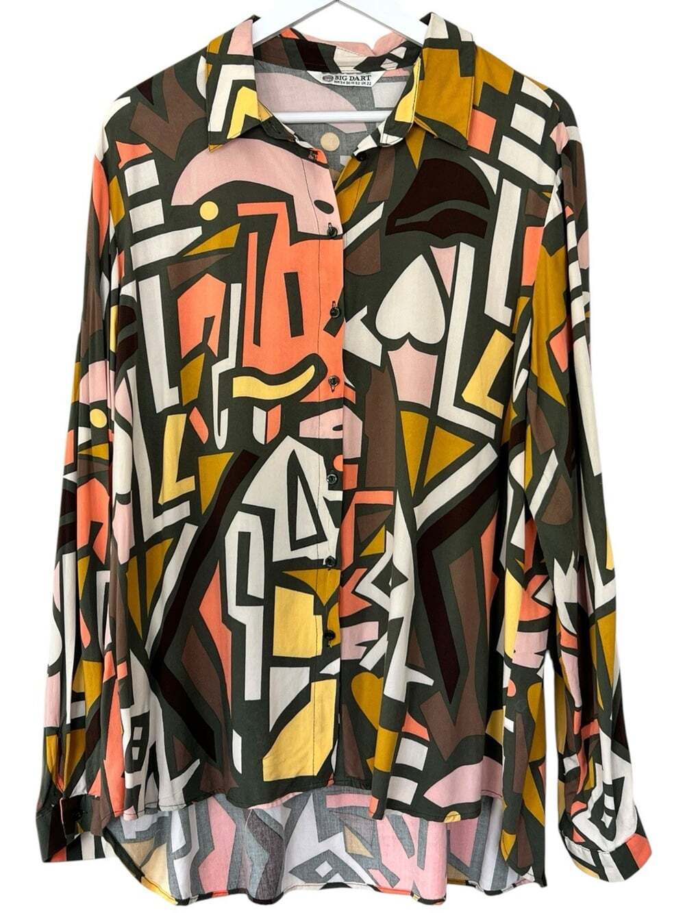 Big Dart 90s  Retro Abstract Geometric Button-Down Slouchy Blouse Uk 22 US 18